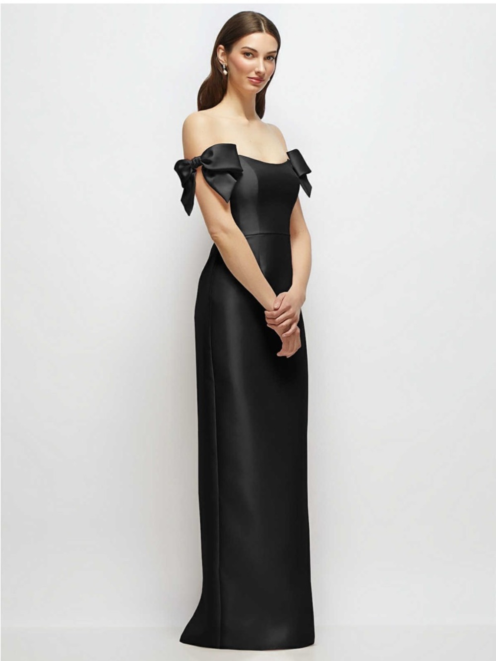 Dessy Black Off-Shoulder dress with Bow Sleeve Detail NWT